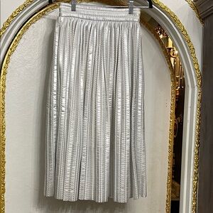 Maje Silver Metallic Pleated Midi Skirt Size 1 / US Small